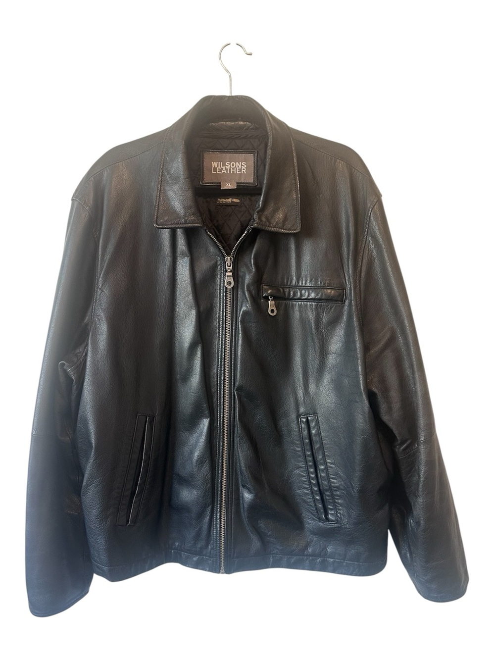 VTG Wilsons Leather Black Bomber Jacket 3M Thinsulate Lining Moto Y2K Men's XL